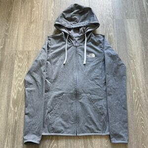 The North Face Fave Lite Full Zip Hooded Jacket Womens‎ Small Gray Thumb Holes